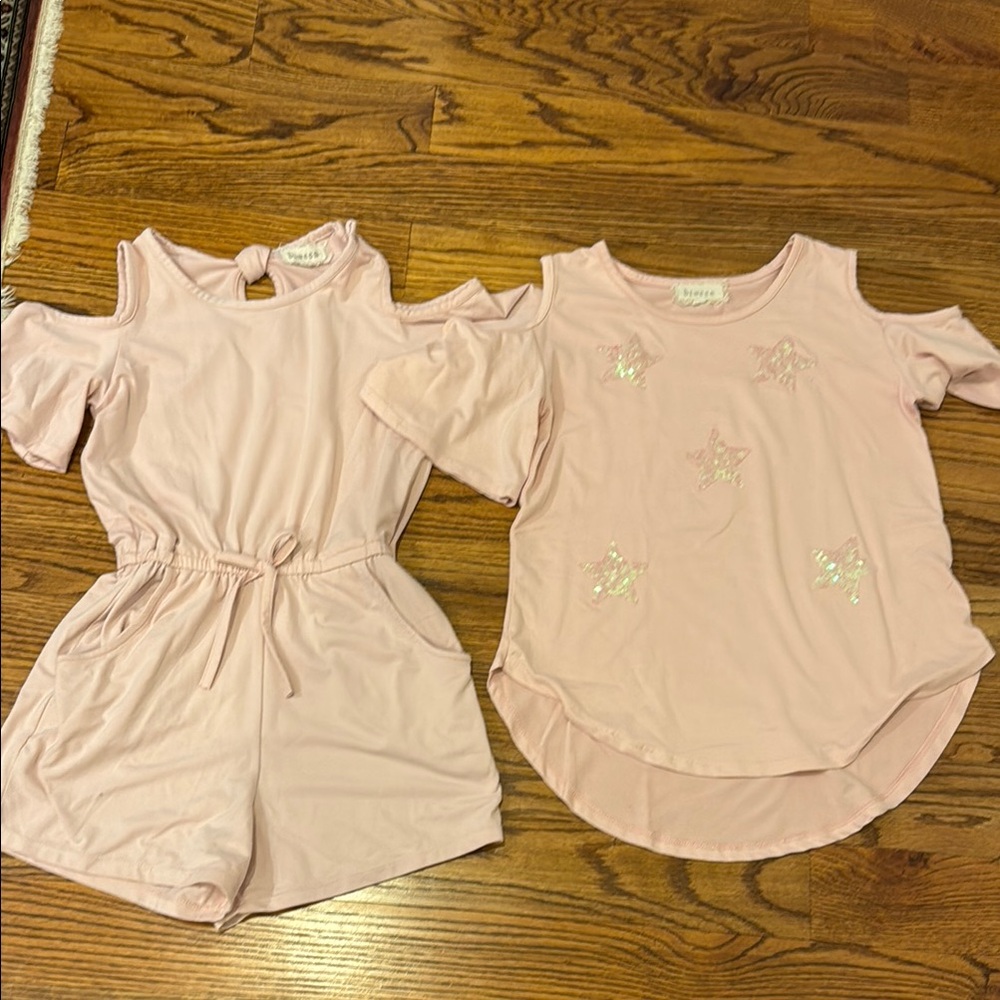Btween Girls' Pink Cold Shoulder Romper and Top Set Sz 10